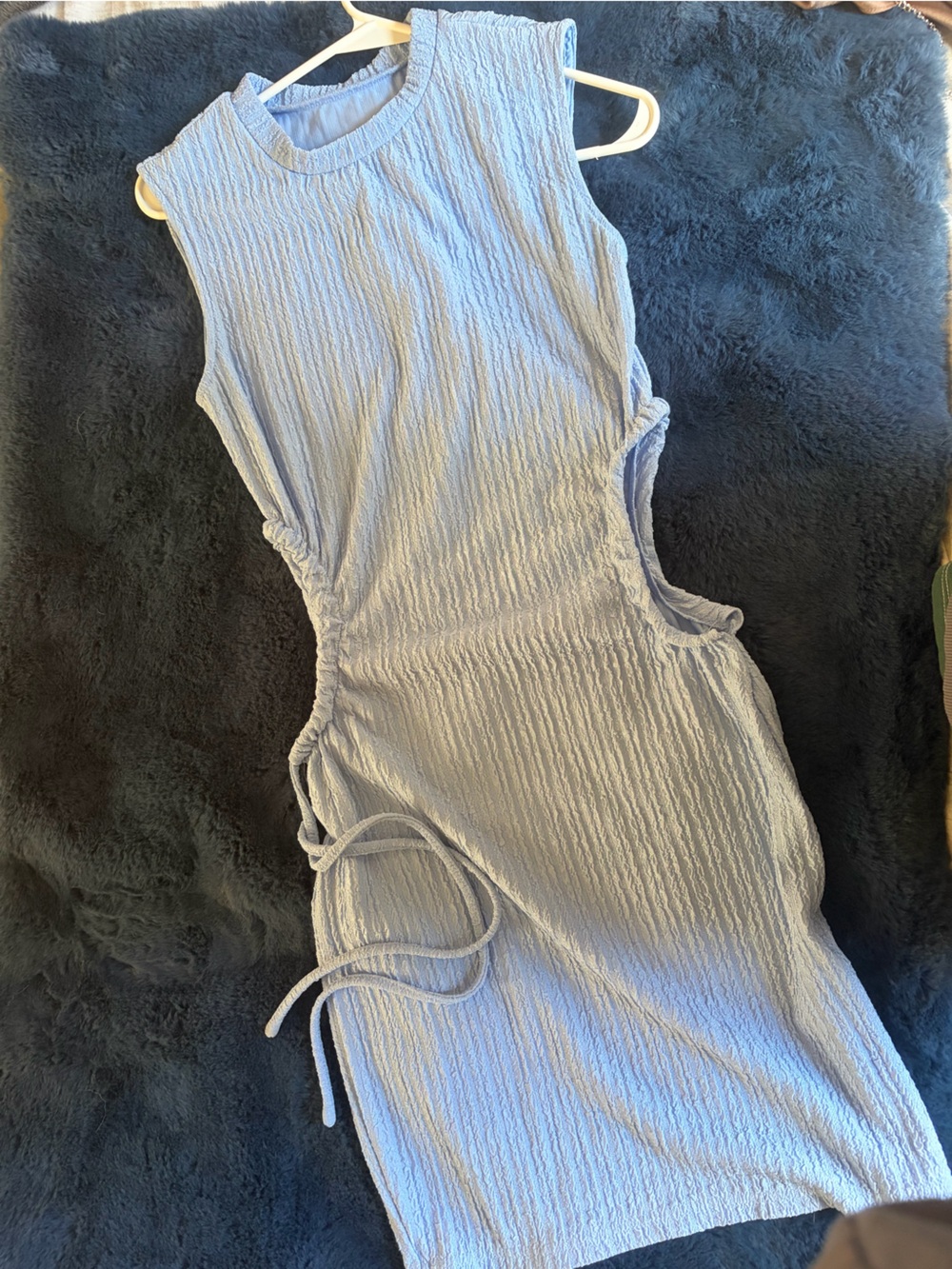 Amazon Light Blue Sleeveless Ruched Side Tie Midi Dress
